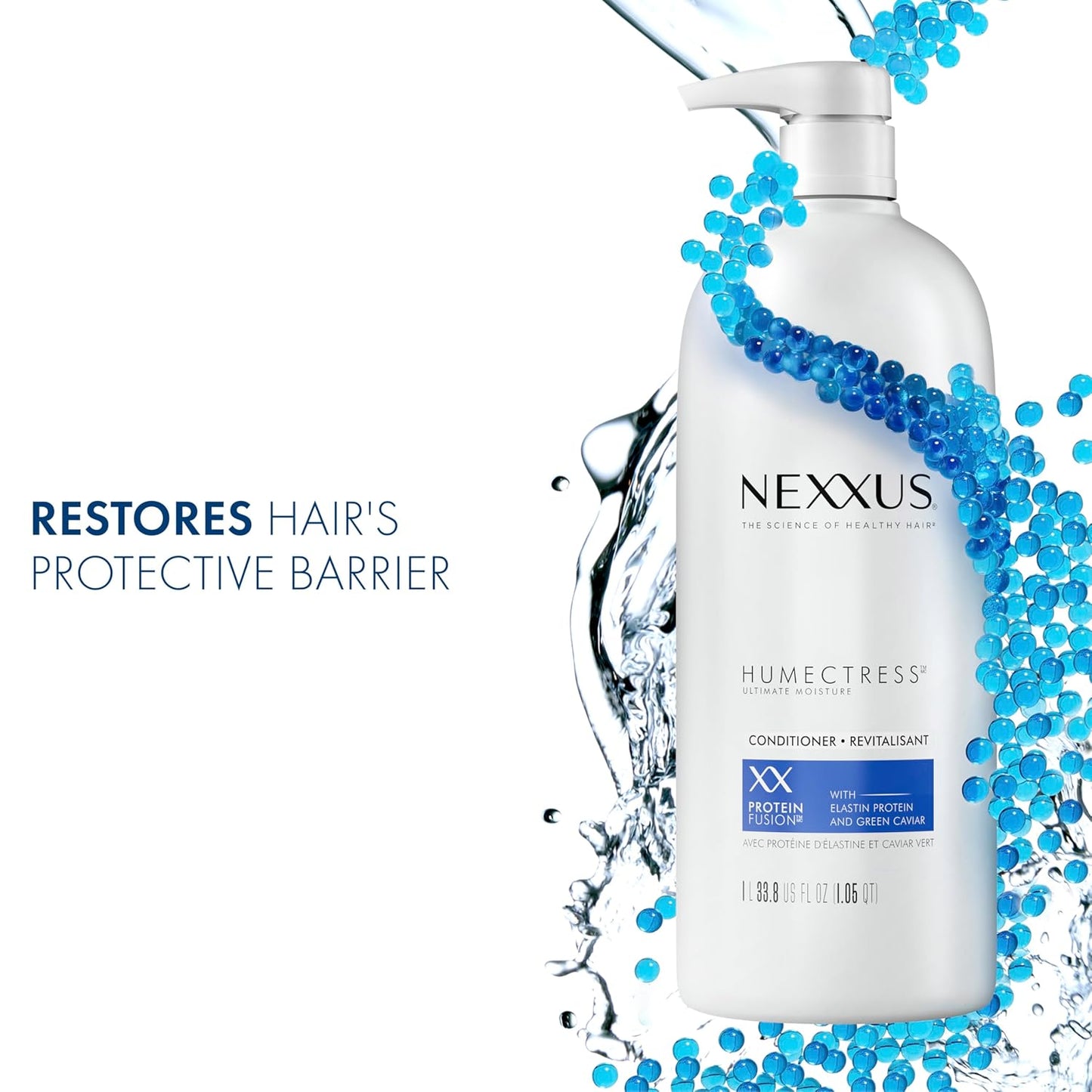 Nexxus Humectress Moisturizing Conditioner – Ultimate Moisture with Elastin Protein & Green Caviar for Dry Hair (33.8 fl oz)