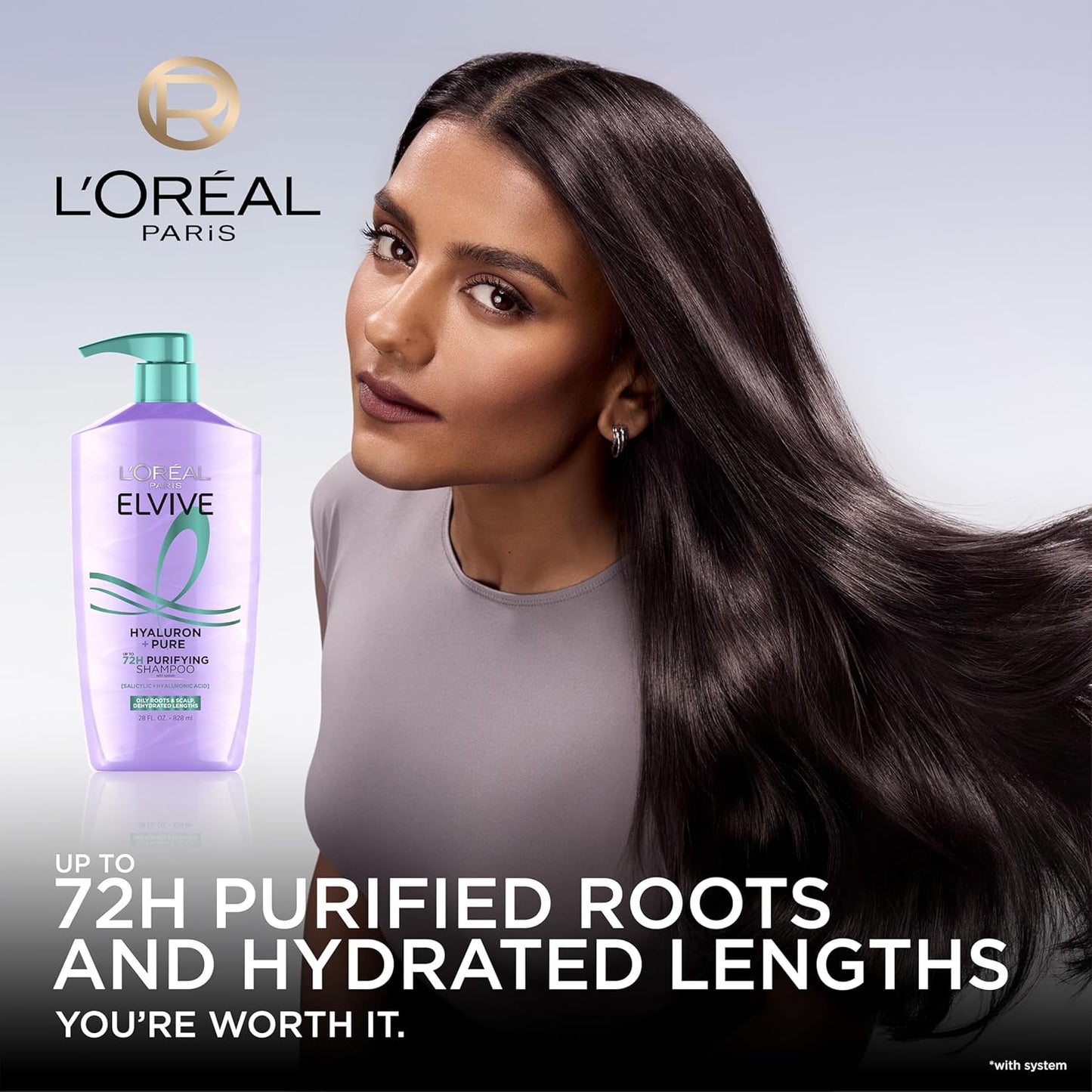 L'Oreal Paris Elvive Hyaluron + Pure Shampoo & Conditioner Set | Clarifying & Hydrating Care with Salicylic Acid & Hyaluronic Acid | For Oily Hair | 1 Kit