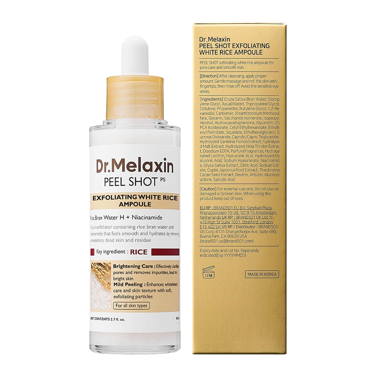 Peel Shot Glow White Rice Peeling Ampoule – Exfoliating & Brightening Serum for Face & Body with Niacinamide & Rice Extract (80ml)