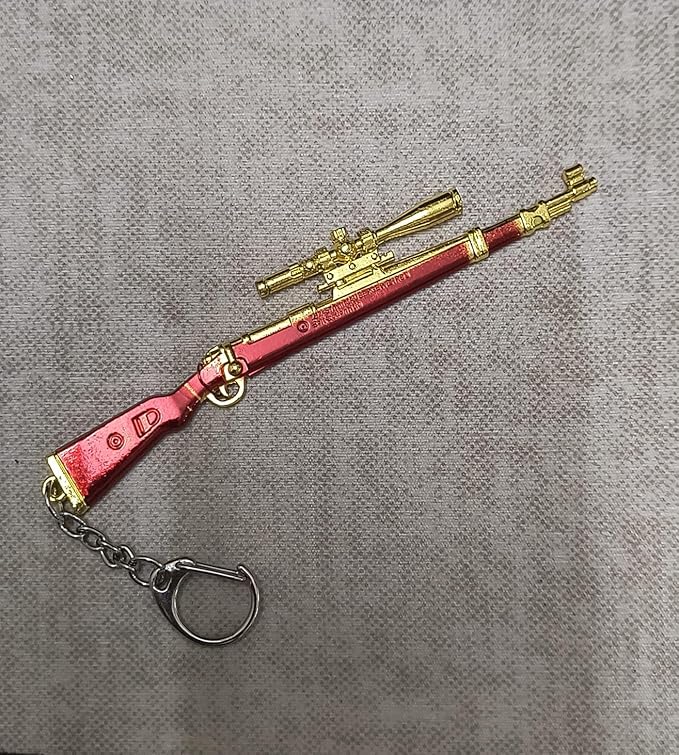Kar98k Miniature Rifle Keychain – Red & Gold Alloy Metal, PUBG Special Edition