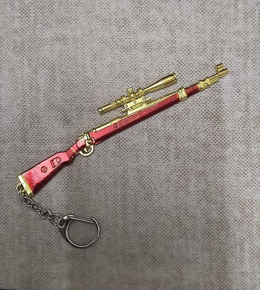 Kar98k Miniature Rifle Keychain – Red & Gold Alloy Metal, PUBG Special Edition