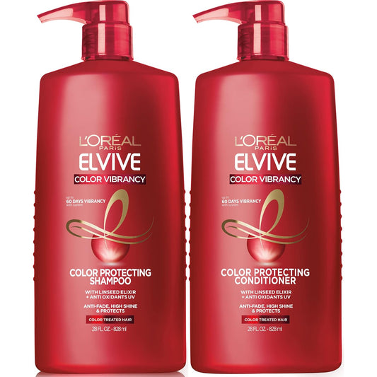 L'Oréal Paris Elvive Color Vibrancy Shampoo & Conditioner Set – Anti-Fade, Hydrating & Shine Boost for Color Treated Hair – 28 fl oz Each, 2 Pack