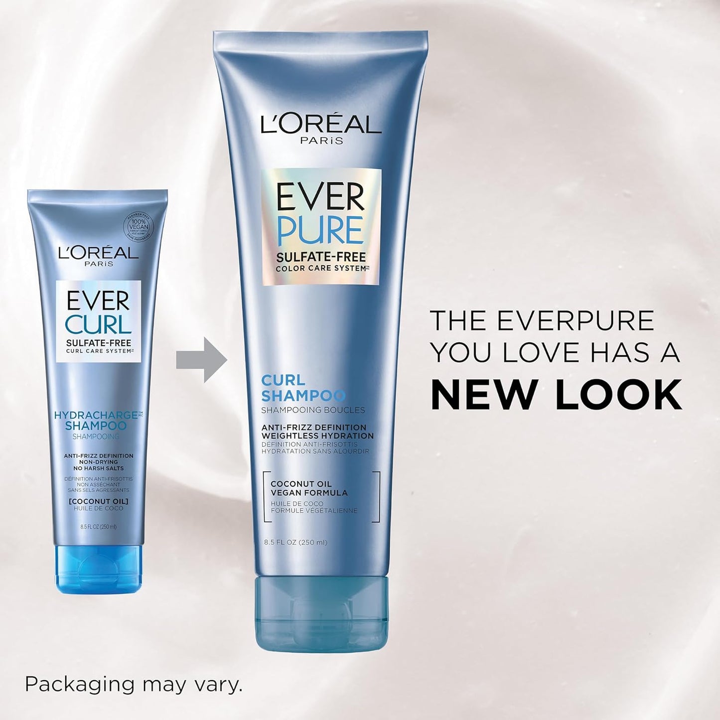 L'Oreal Paris EverPure Sulfate-Free Shampoo & Conditioner Set for Curly Hair with Coconut Oil – Anti-Frizz, Lightweight Hydration, Color-Safe, 8.5 fl oz Each