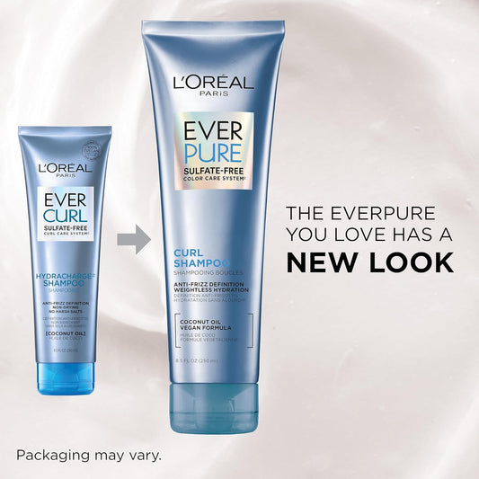L'Oreal Paris EverPure Sulfate-Free Shampoo & Conditioner Set for Curly Hair with Coconut Oil – Anti-Frizz, Lightweight Hydration, Color-Safe, 8.5 fl oz Each