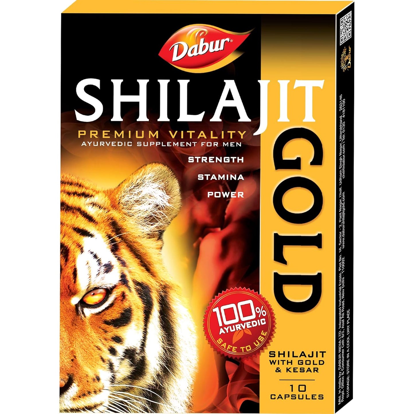Dabur Shilajit Gold 10 Capsules | 100% Ayurvedic Formula for Strength, Stamina & Power | Energy & Vitality Booster for Men