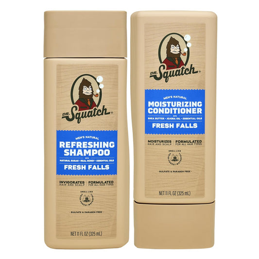 Dr. Squatch Natural Hair Bundle for Men | Fresh Falls Shampoo & Conditioner | Nourishes, Hydrates & Strengthens Hair | Sulfate-Free, Paraben-Free