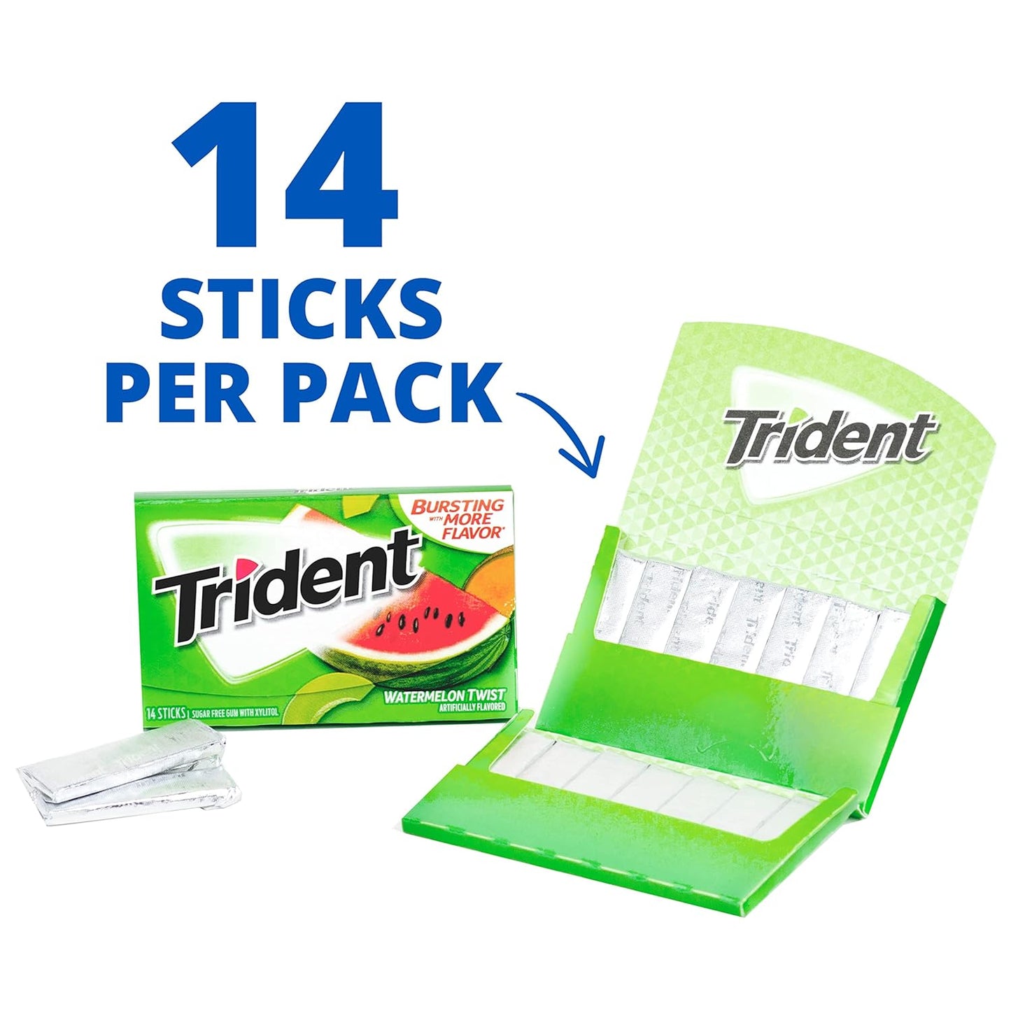 Trident Watermelon Twist Sugar-Free Gum | Long-Lasting Freshness | 14 Ct x 12 Packs (Imported, Vegetarian)