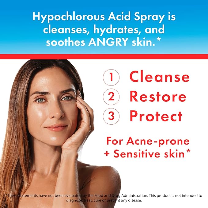 HypoClear Hypochlorous Acid Spray – Gentle HOCl Cleanser for Face, Body & Eyelids, Non-Sting Daily Toner for Acne, Redness & Sensitive Skin, 8 oz