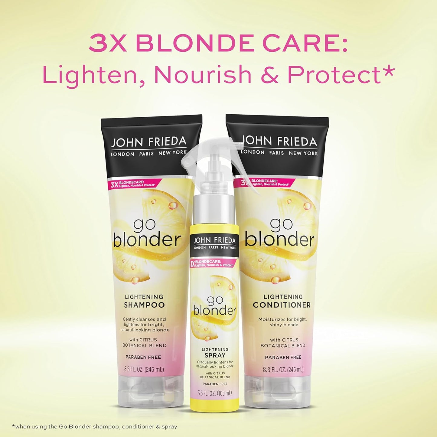 John Frieda Sheer Blonde Go Blonder Shampoo & Conditioner Set – Gradually Lightens Blonde Hair, Citrus & Chamomile Formula, Paraben-Free, 8.3oz x 2
