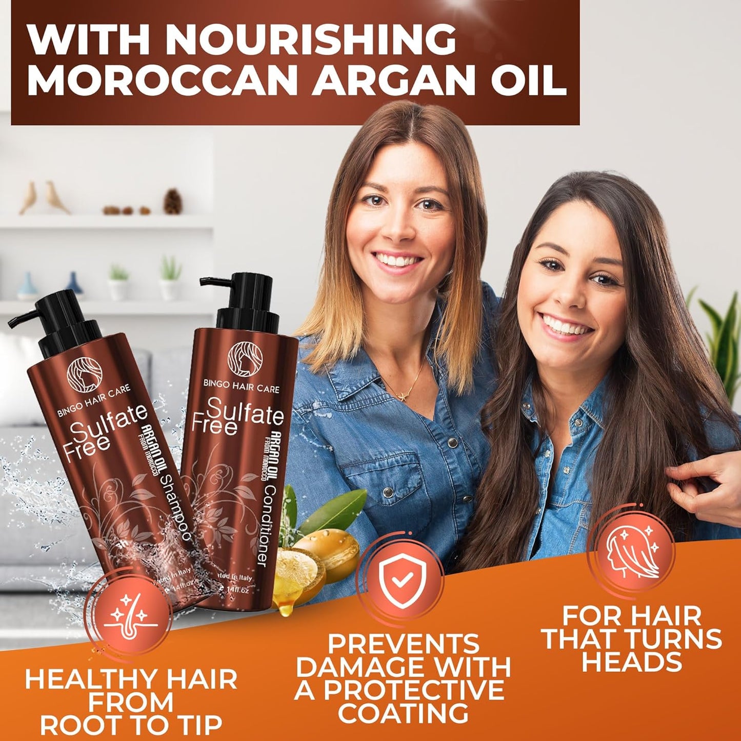 Moroccan Argan Oil Shampoo & Conditioner Set – Sulfate-Free Hydrating & Anti-Frizz Care – Moisturizing Treatment for Color, Curly & Damaged Hair, 2 Pack