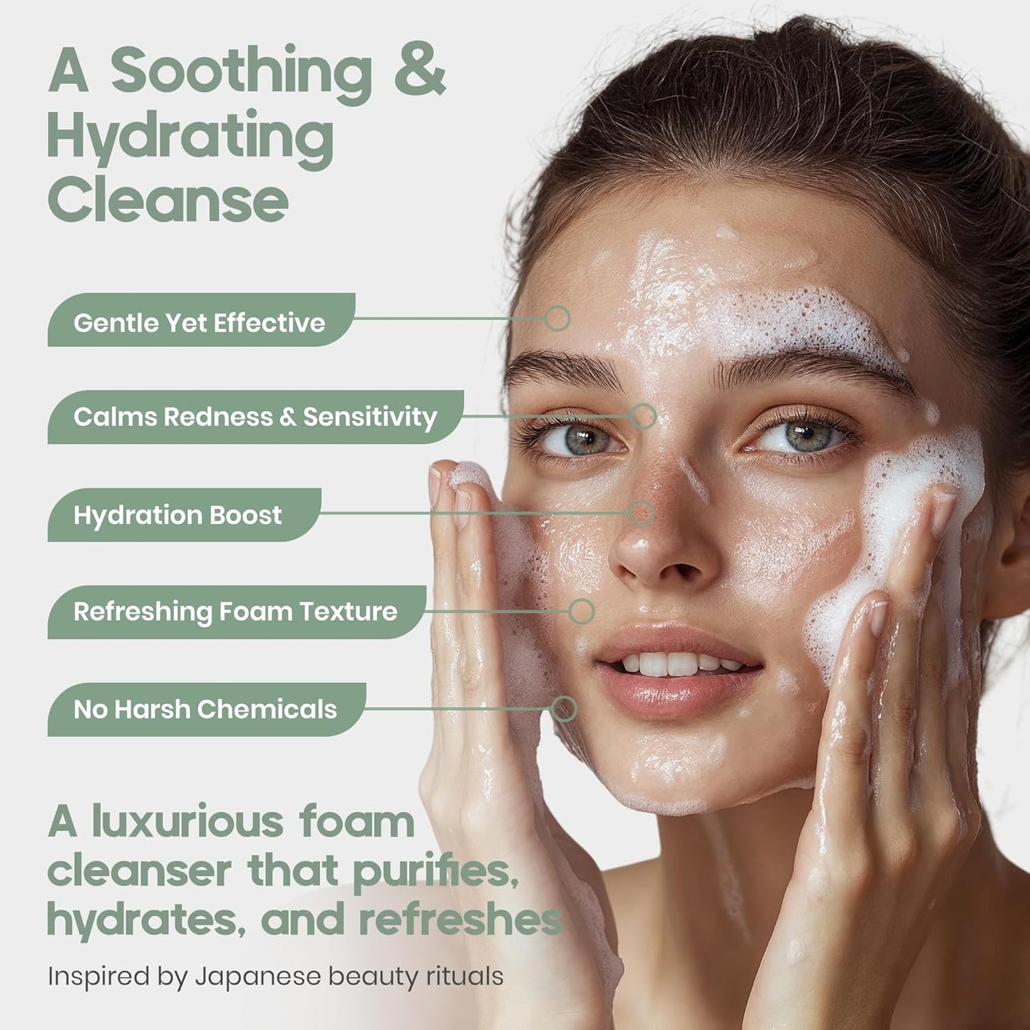 KIREI Foam Cleanser – Gentle Aloe Vera & Cucumber Face Wash, Hydrating & Soothing, Dermatologically Tested, Paraben-Free, Suitable for Sensitive Skin