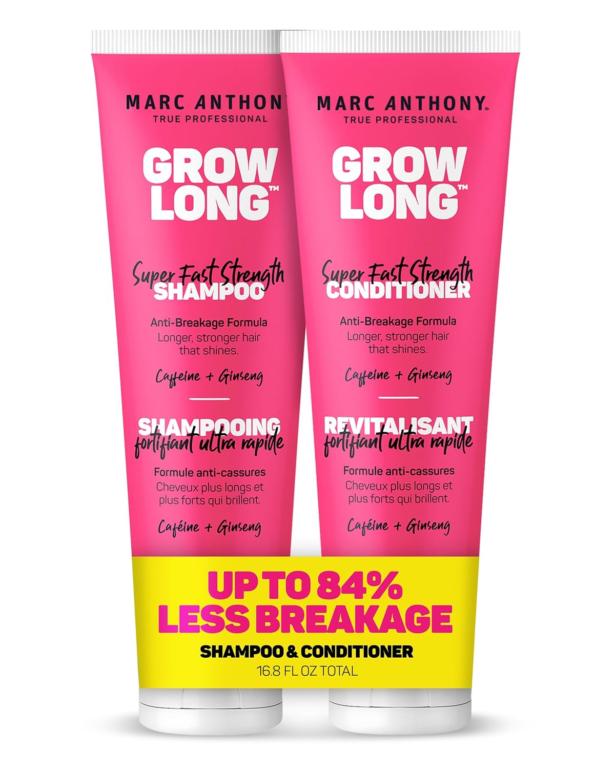 Marc Anthony Grow Long Shampoo & Conditioner Set – Biotin, Vitamin E, Caffeine & Ginseng, Anti-Breakage, Hydrating Hair Care for Dry, Curly & Damaged Hair (2-Pack, 8.4 fl oz Each)
