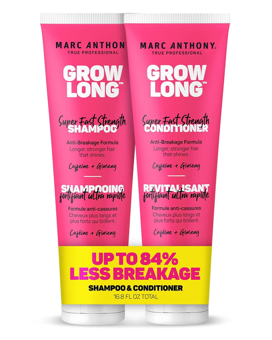 Marc Anthony Grow Long Shampoo & Conditioner Set – Biotin, Vitamin E, Caffeine & Ginseng, Anti-Breakage, Hydrating Hair Care for Dry, Curly & Damaged Hair (2-Pack, 8.4 fl oz Each)