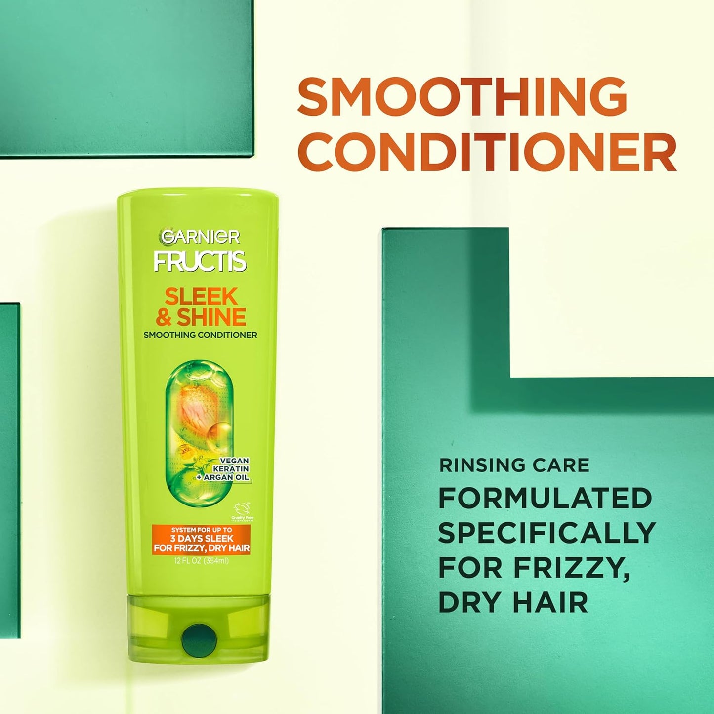 Garnier Fructis Sleek & Shine Shampoo & Conditioner Set – 72H Frizz Control with Argan Oil & Plant Keratin (2 Items, 22oz + 21oz)