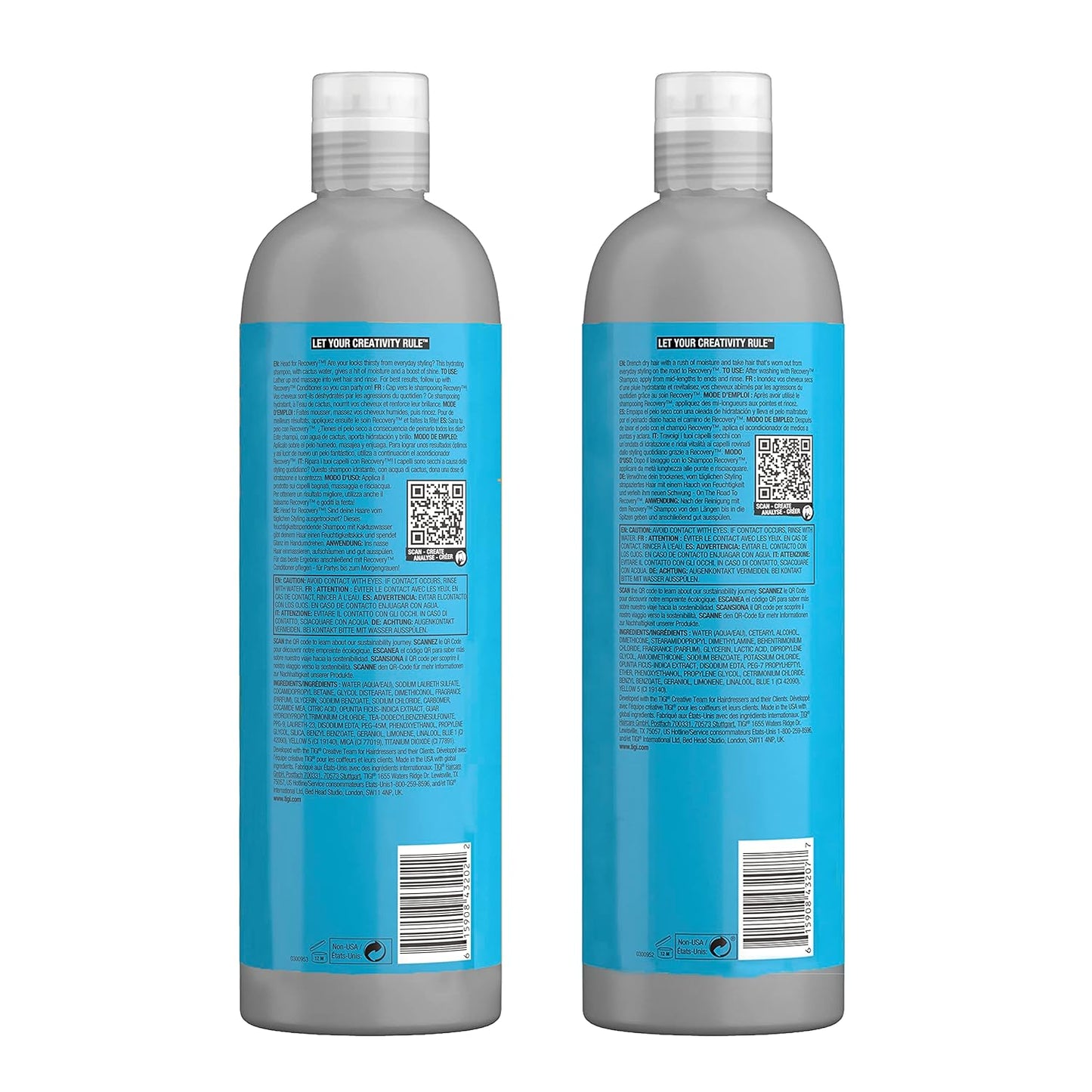 Bed Head by TIGI Recovery Moisturizing Shampoo & Conditioner Set – Hydrating Formula with Prickly Pear Cactus Extract for Dry, Damaged Hair, 25.36 fl oz x 2