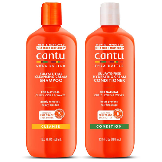 Cantu Shea Butter Shampoo & Conditioner Set | Hydrating, Nourishing & Sulfate-Free Hair Care for Natural Curls, Coils & Waves | 13.5 fl oz Duo