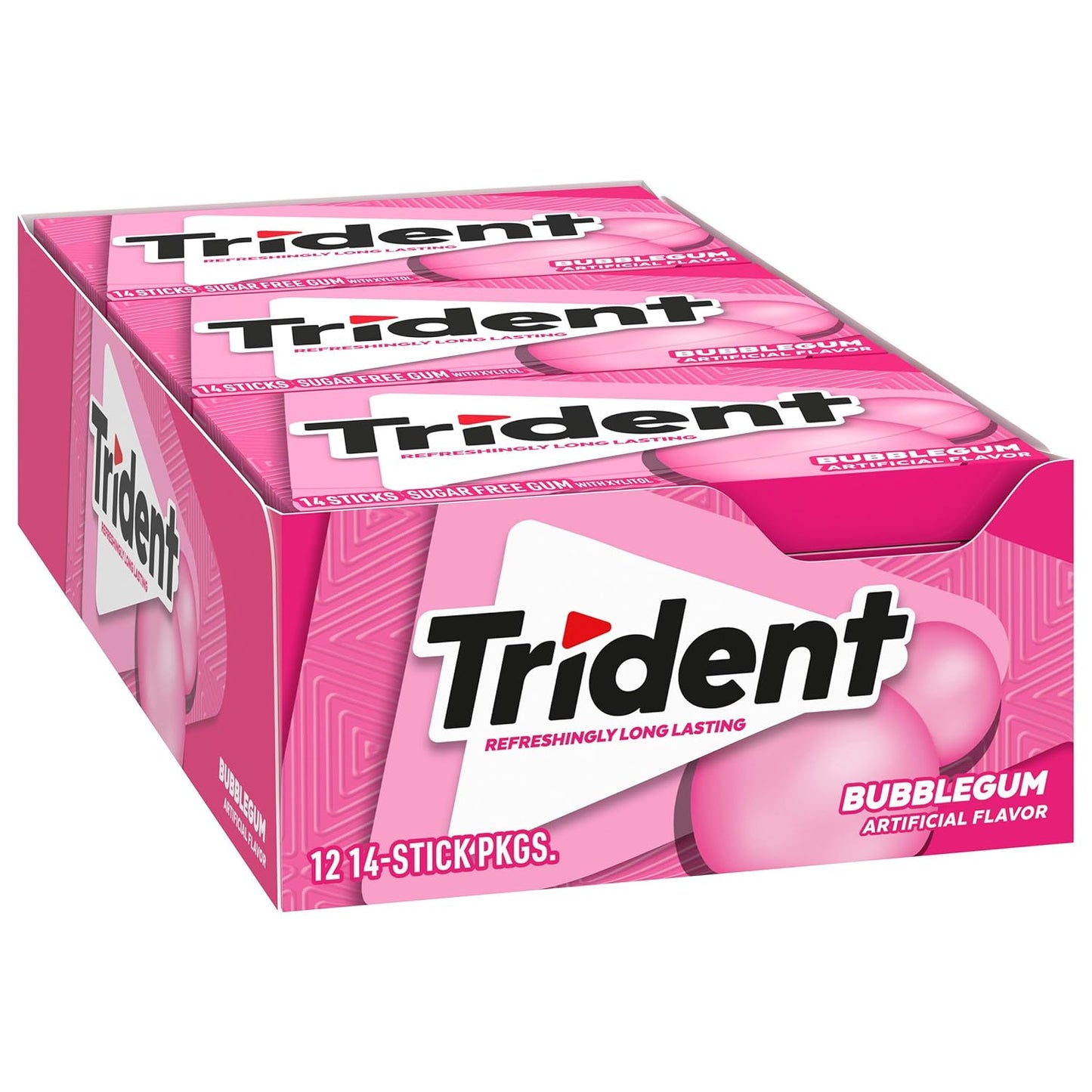 Trident Bubblegum Sugar-Free Chewing Gum – 12 Packs x 14 Pieces Each | Long-Lasting Fresh Flavour | Vegetarian & Low-Calorie (Imported)