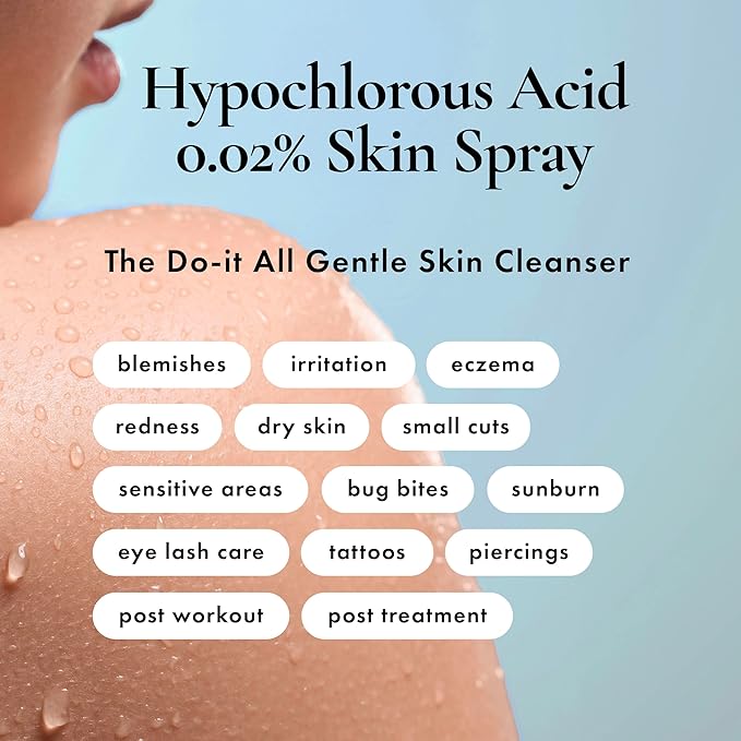 HypoClear Hypochlorous Acid Spray – Gentle HOCl Cleanser for Face, Body & Eyelids, Non-Sting Daily Toner for Acne, Redness & Sensitive Skin, 8 oz
