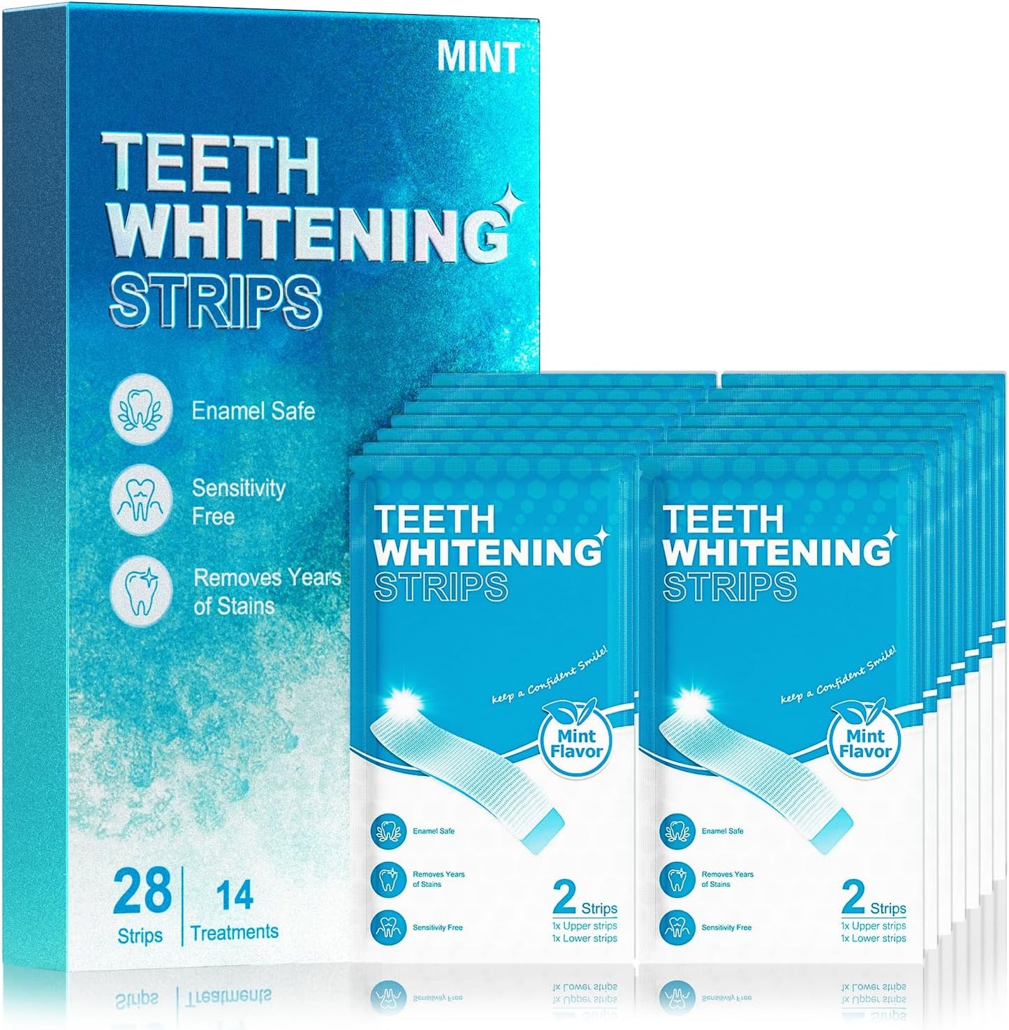 Oralfree Natural Teeth Whitening Strips – Enamel-Safe, Sensitive-Friendly, Mint Flavor, 28 Strips (14 Treatments)