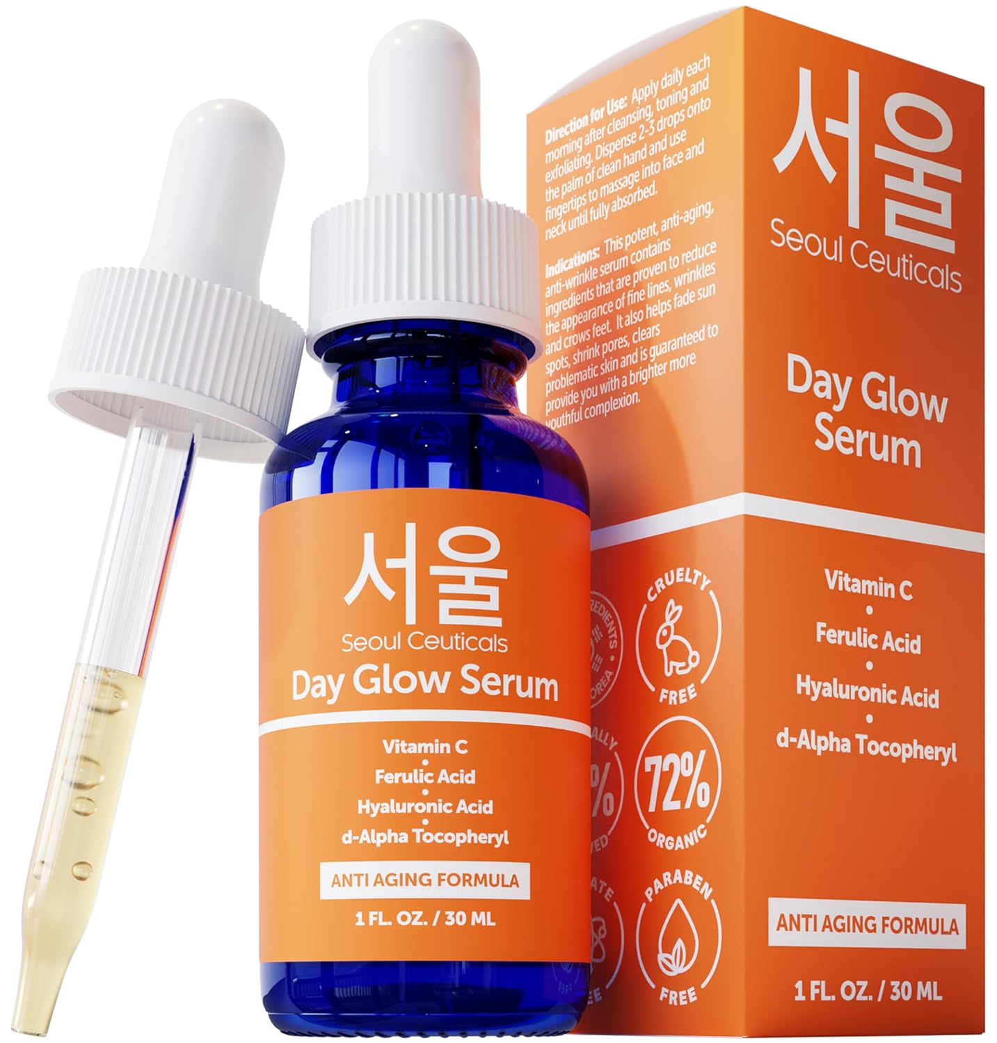 SeoulCeuticals 20% Vitamin C Serum with Hyaluronic Acid & Ferulic Acid – Anti-Aging Korean Skincare for Wrinkles, Fine Lines & Radiance (1oz)