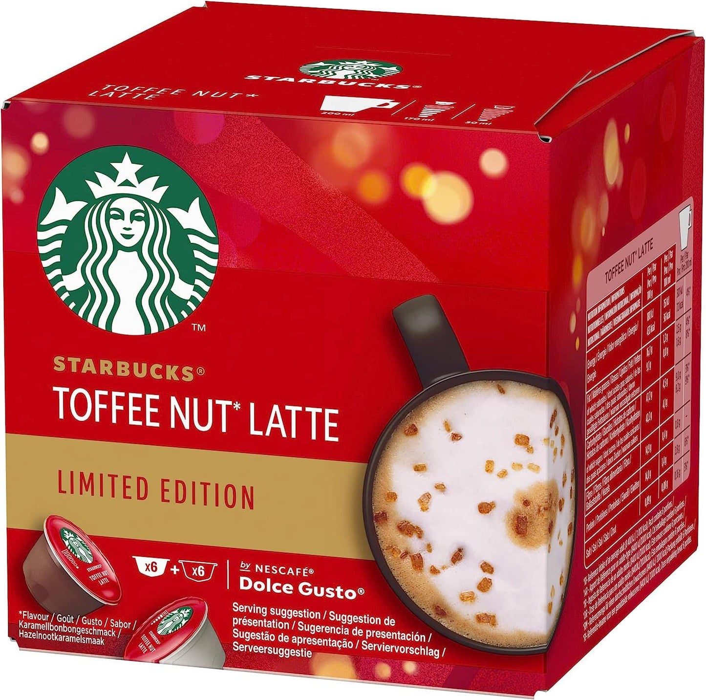 Starbucks Toffee Nut Latte Coffee Pods by Nescafe Dolce Gusto | Limited Edition Medium Roast | 12 Capsules (127.8g)