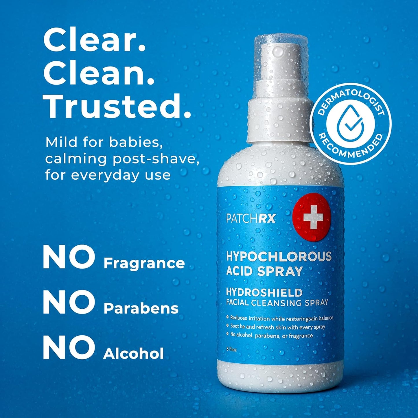 PatchRx Hypochlorous Acid Spray 8oz – Acne, Eczema & Skin Recovery Mist – Gentle HOCl Facial Cleanser for Breakouts, Redness & Irritation