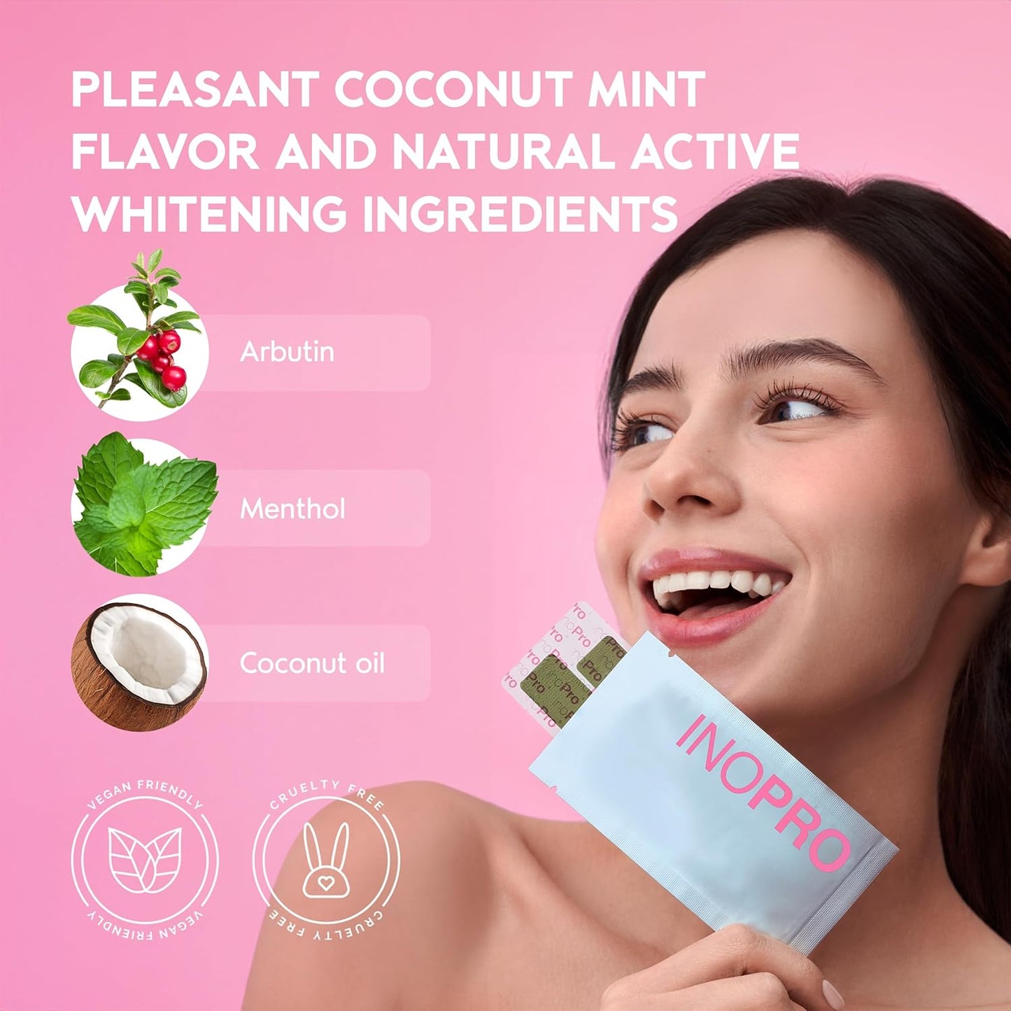 InoPro Green Teeth Whitening Strips – 14-Day Kit (28 Strips) | Peroxide-Free, Enamel Safe, Natural Stain Removal with Coconut Mint Flavor