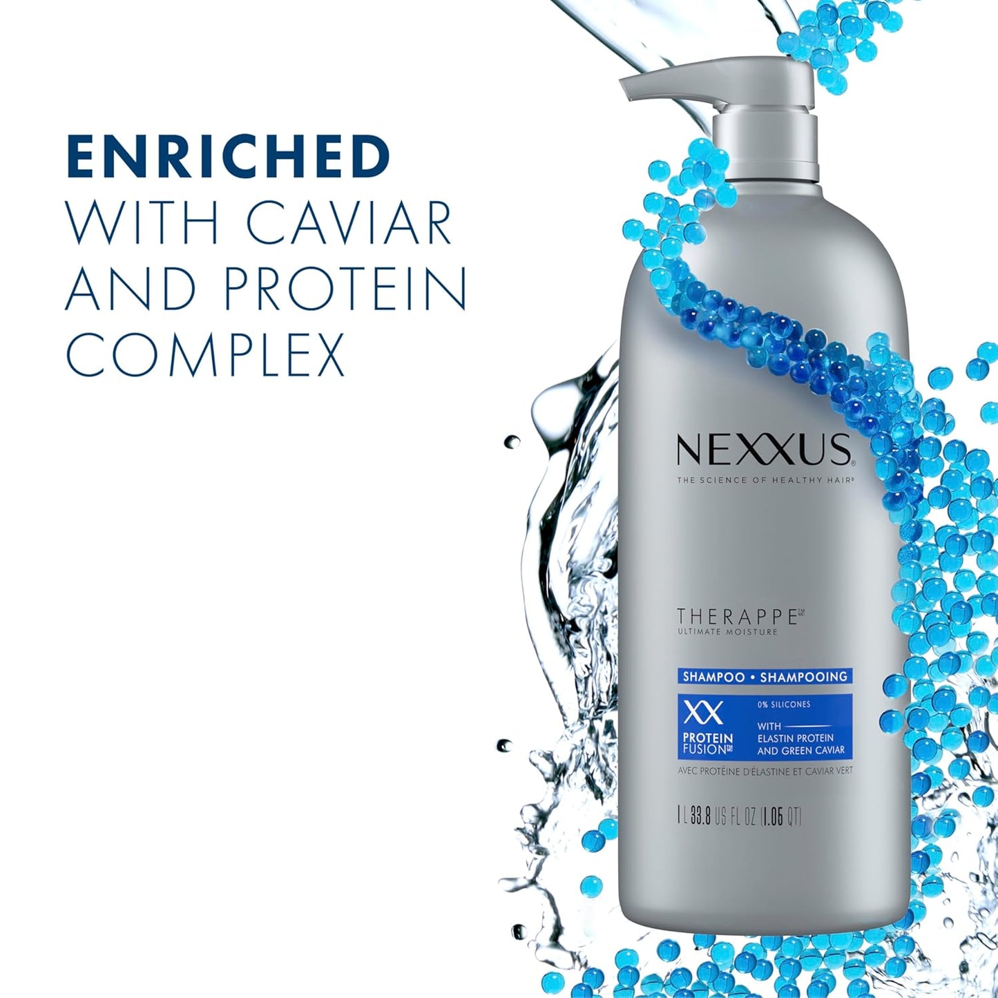 Nexxus Therappe & Humectress Shampoo & Conditioner Set – Moisturizing Hair Care with Caviar Complex & Elastin Protein – Silicone-Free for Dry, Damaged Hair (33.8 oz, 2 Pack)