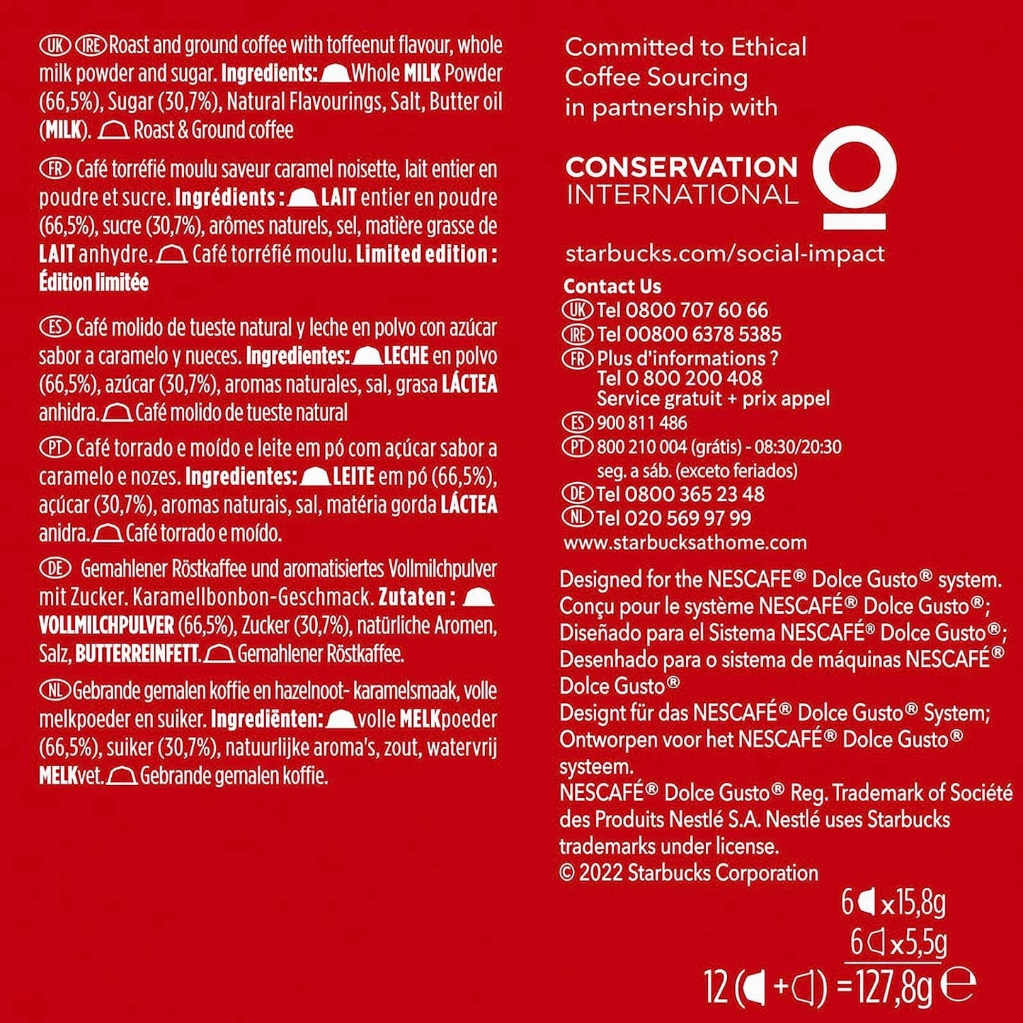 Starbucks Toffee Nut Latte Coffee Pods by Nescafe Dolce Gusto | Limited Edition Medium Roast | 12 Capsules (127.8g)