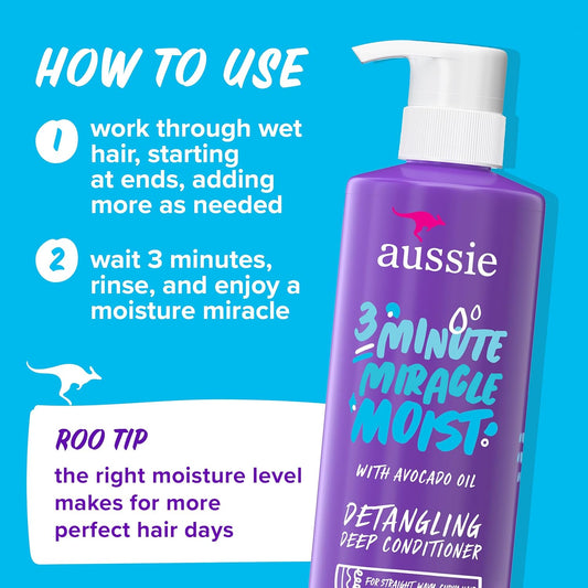 Aussie Miracle Moist Hair Care Set | Shampoo, Conditioner & 3 Minute Miracle Deep Conditioner | Hydrates, Detangles & Nourishes | Paraben-Free | 3 Pack 68.4 fl oz