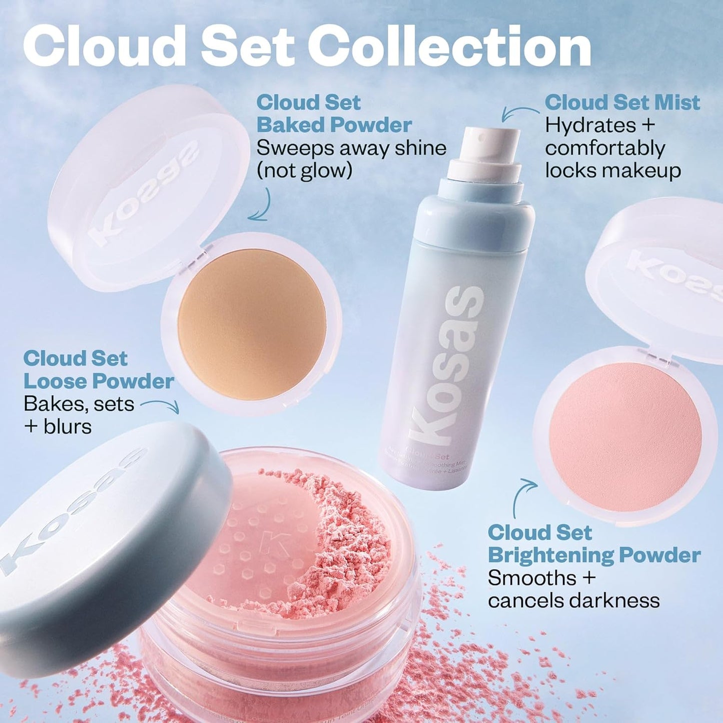 Kosas Cloud Set Airy Setting Spray – Hydrating, Alcohol-Free Makeup Mist with 12H Hold & Pore-Smoothing Finish (3.21oz)