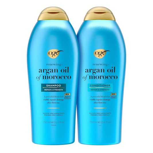 OGX Renewing + Argan Oil of Morocco Shampoo & Conditioner Set – Sulfate-Free, Hydrating & Repairing Hair Care for Dry, Damaged & Color-Treated Hair, 25.4 fl oz x 2