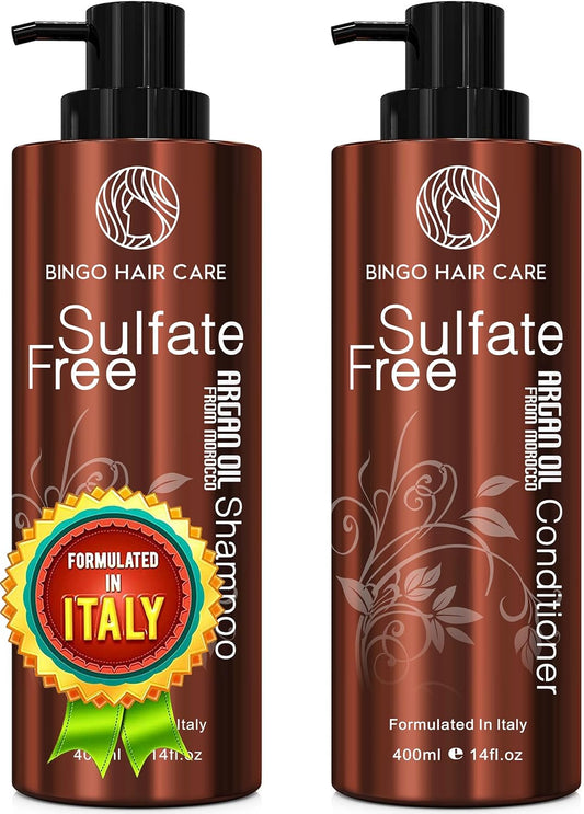 Moroccan Argan Oil Shampoo & Conditioner Set – Sulfate-Free Hydrating & Anti-Frizz Care – Moisturizing Treatment for Color, Curly & Damaged Hair, 2 Pack