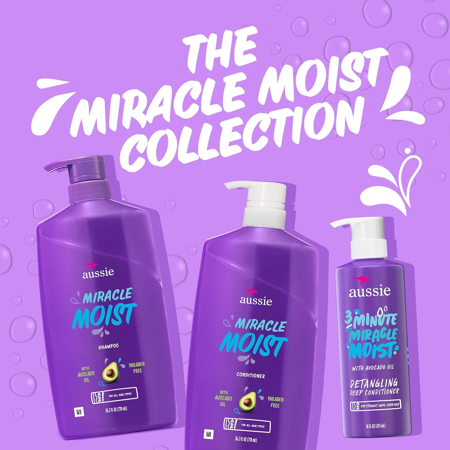 Aussie Miracle Moist Hair Care Set | Shampoo, Conditioner & 3 Minute Miracle Deep Conditioner | Hydrates, Detangles & Nourishes | Paraben-Free | 3 Pack 68.4 fl oz