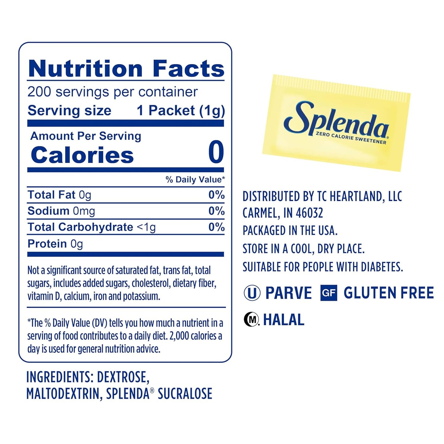 Splenda No Calorie Sweetener – 200 Packets Sugar Substitute (Gluten-Free, USA Import)