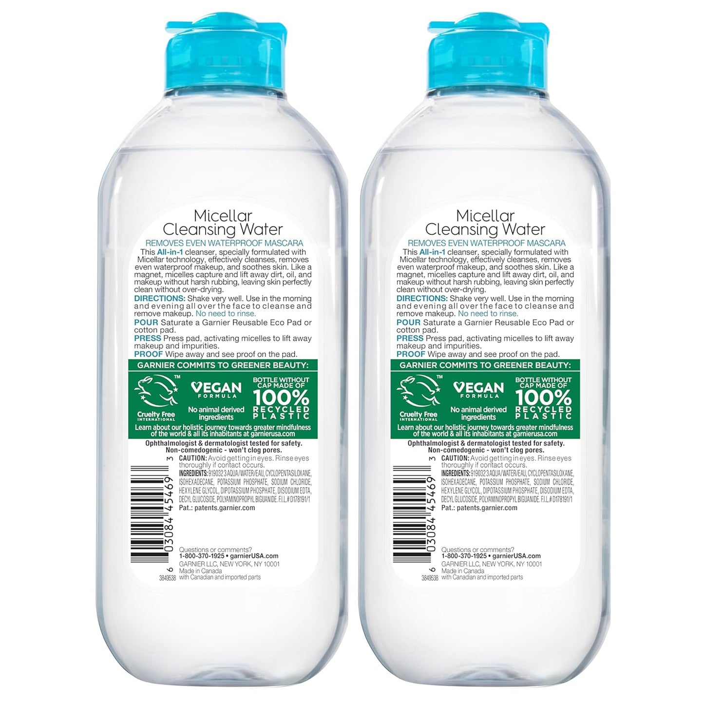 Garnier Micellar Water for Waterproof Makeup – Gentle Hydrating Cleanser & Makeup Remover, Suitable for Sensitive Skin, Vegan & Cruelty-Free (13.5 fl oz, 2 Pack)