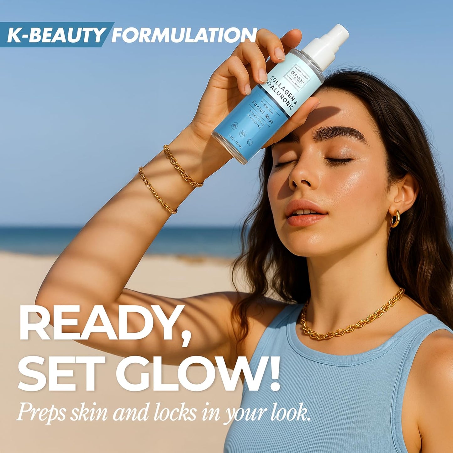 Clear Beauty Hyaluronic Acid & Collagen Face Mist – Hydrating, Anti-Aging & Toning Spray – Natural, Cruelty-Free, Dermatologist Tested, 4 fl oz