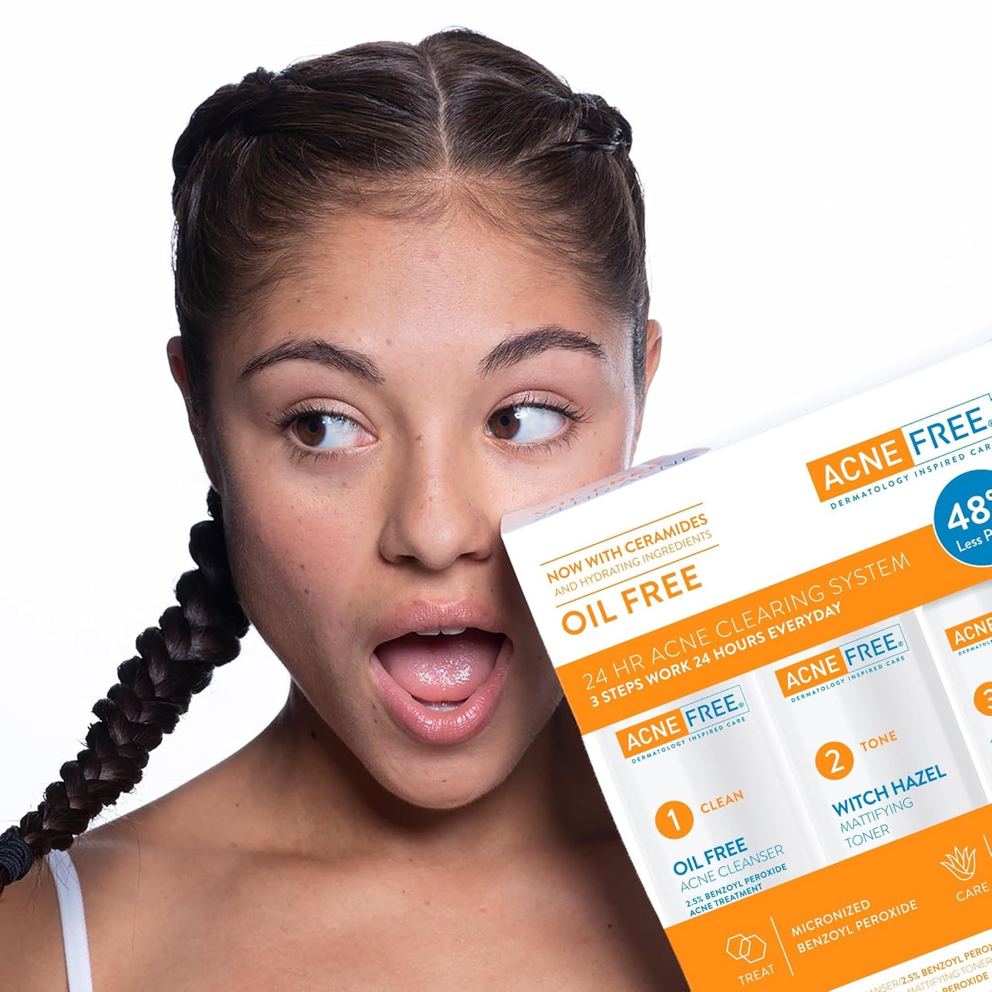 AcneFree 3 Step 24 Hour Acne Treatment Kit – Oil-Free Cleanser, Witch Hazel Toner & Acne Lotion with Benzoyl Peroxide – Dermatologist Recommended Acne Solution, 60 Day Supply