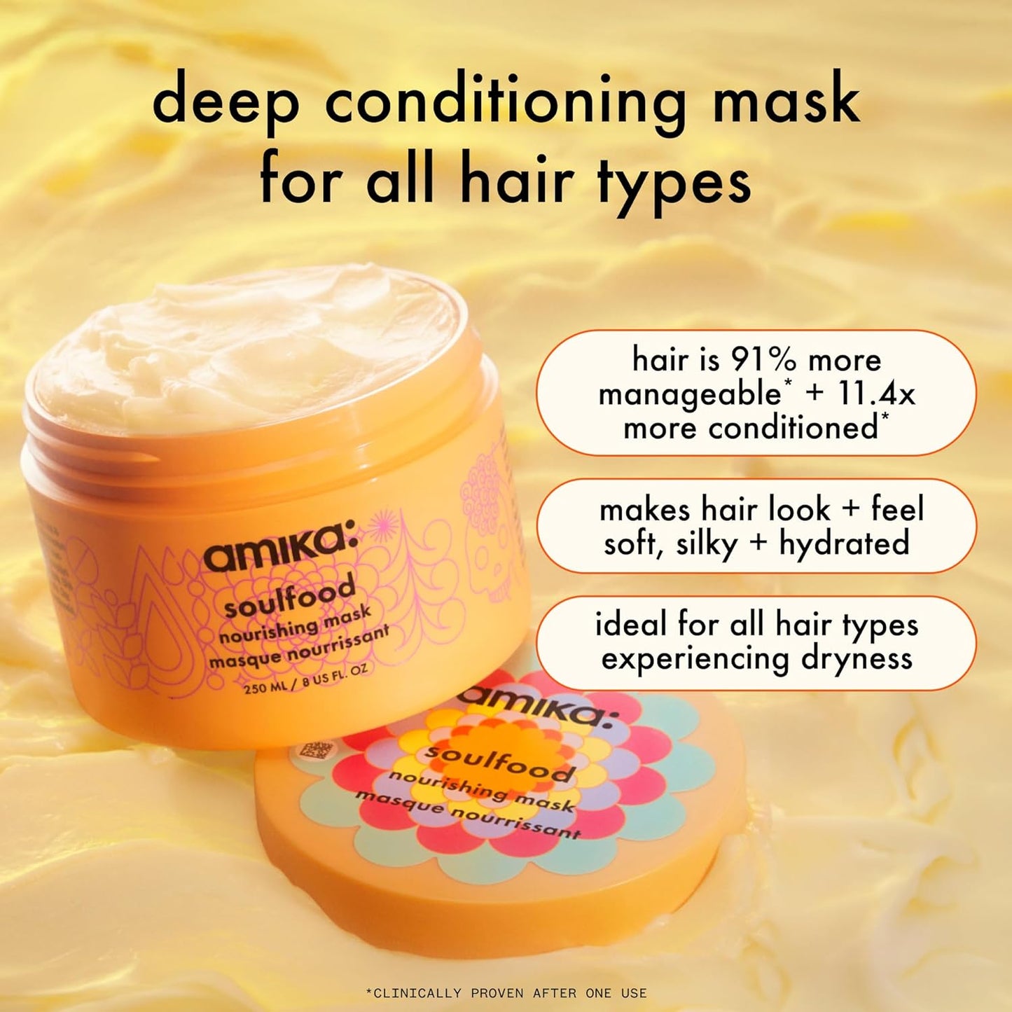 Amika Soulfood Nourishing Mask – Deep Hydration for Dry Hair – Natural, Moisturizing & Shine-Enhancing Formula – 3.84 oz