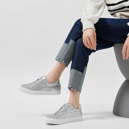 ✨ Jeekopeg Glitter Sparkly Sneakers – Shiny Sequin Casual Shoes for Parties, Concerts & Daily Wear