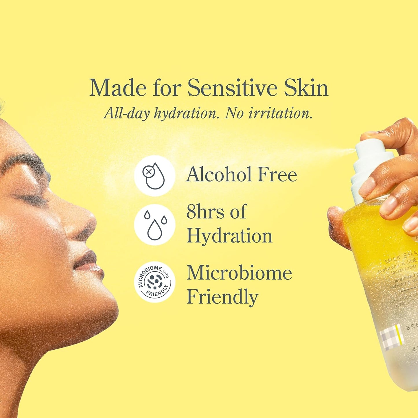 Beekman 1802 Milk Shake Hydrating Face Mist – Hyaluronic Acid & Squalane Toner Spray with Goat Milk for Sensitive Skin (Fragrance-Free)