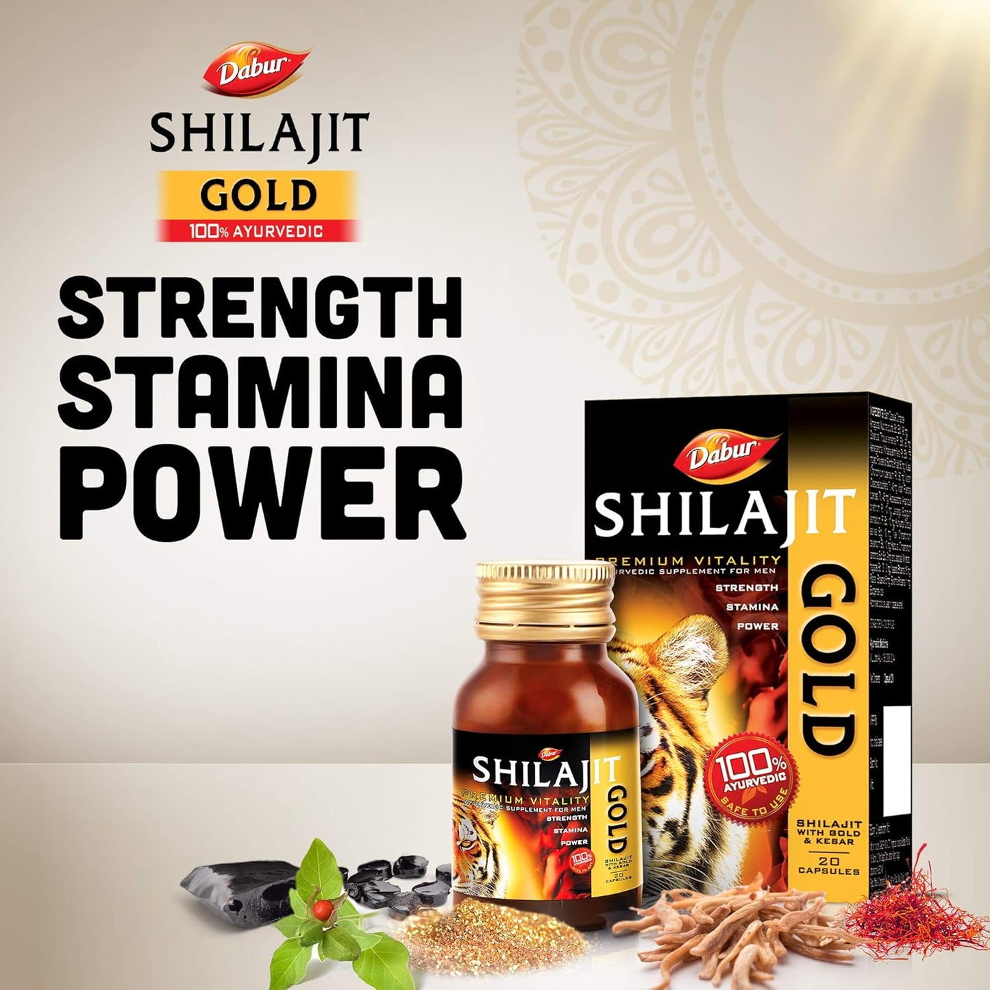 Dabur Shilajit Gold 10 Capsules | 100% Ayurvedic Formula for Strength, Stamina & Power | Energy & Vitality Booster for Men