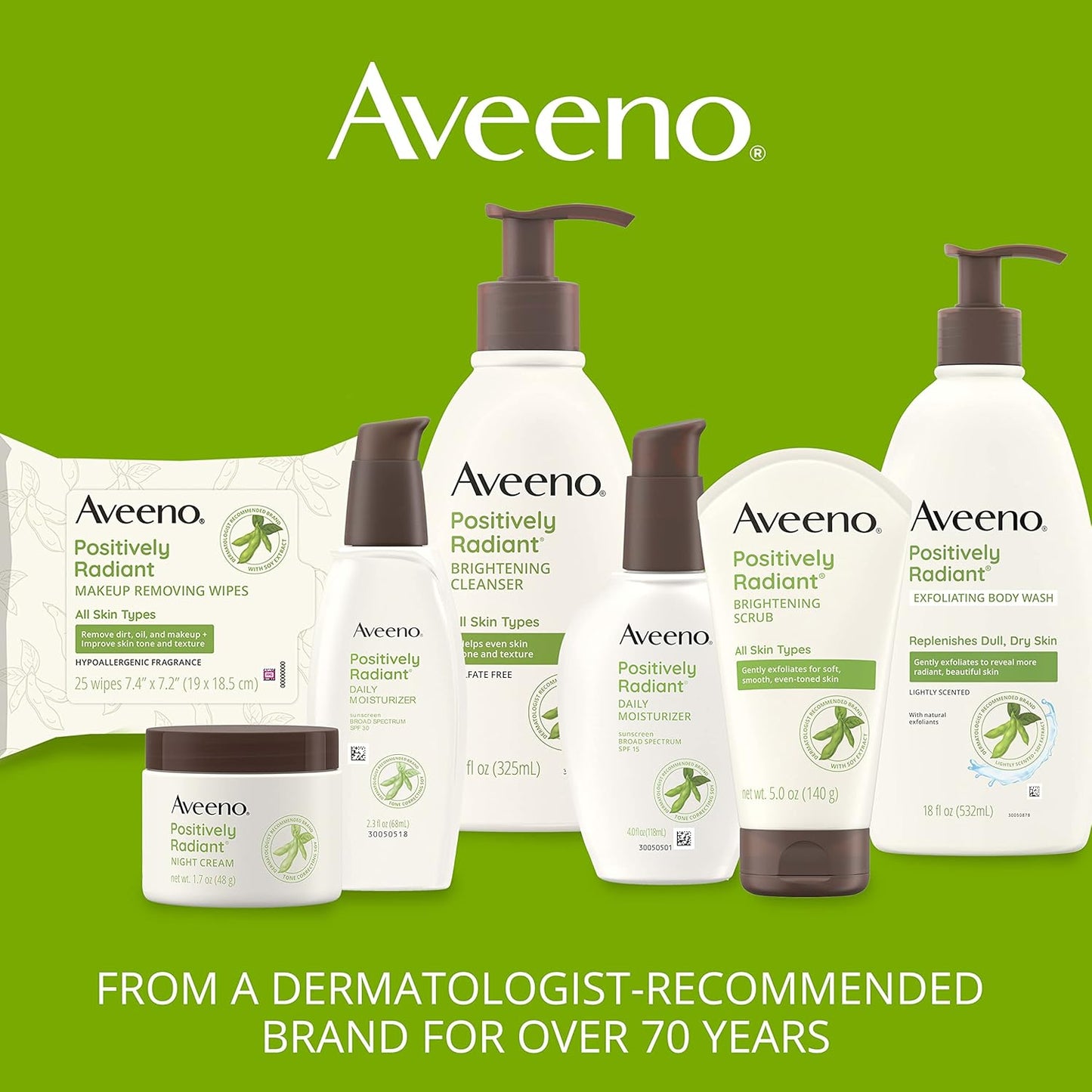 Limpiador facial iluminador Aveeno Positively Radiant con extracto de soja | Limpiador facial suave y sin aceite para piel sensible y apagada | Hipoalergénico, no comedogénico | 325 ml