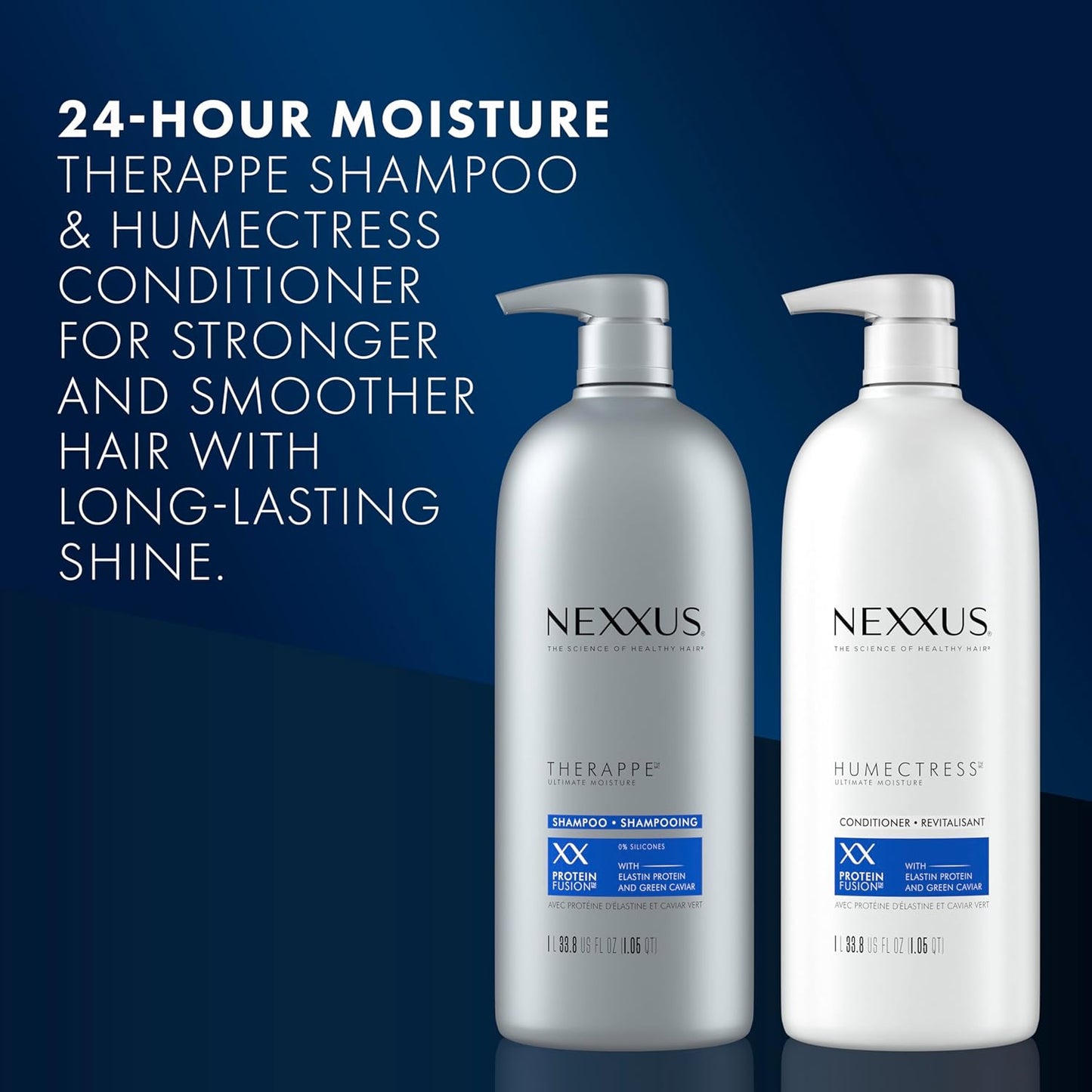 Nexxus Therappe & Humectress Shampoo & Conditioner Set – Moisturizing Hair Care with Caviar Complex & Elastin Protein – Silicone-Free for Dry, Damaged Hair (33.8 oz, 2 Pack)