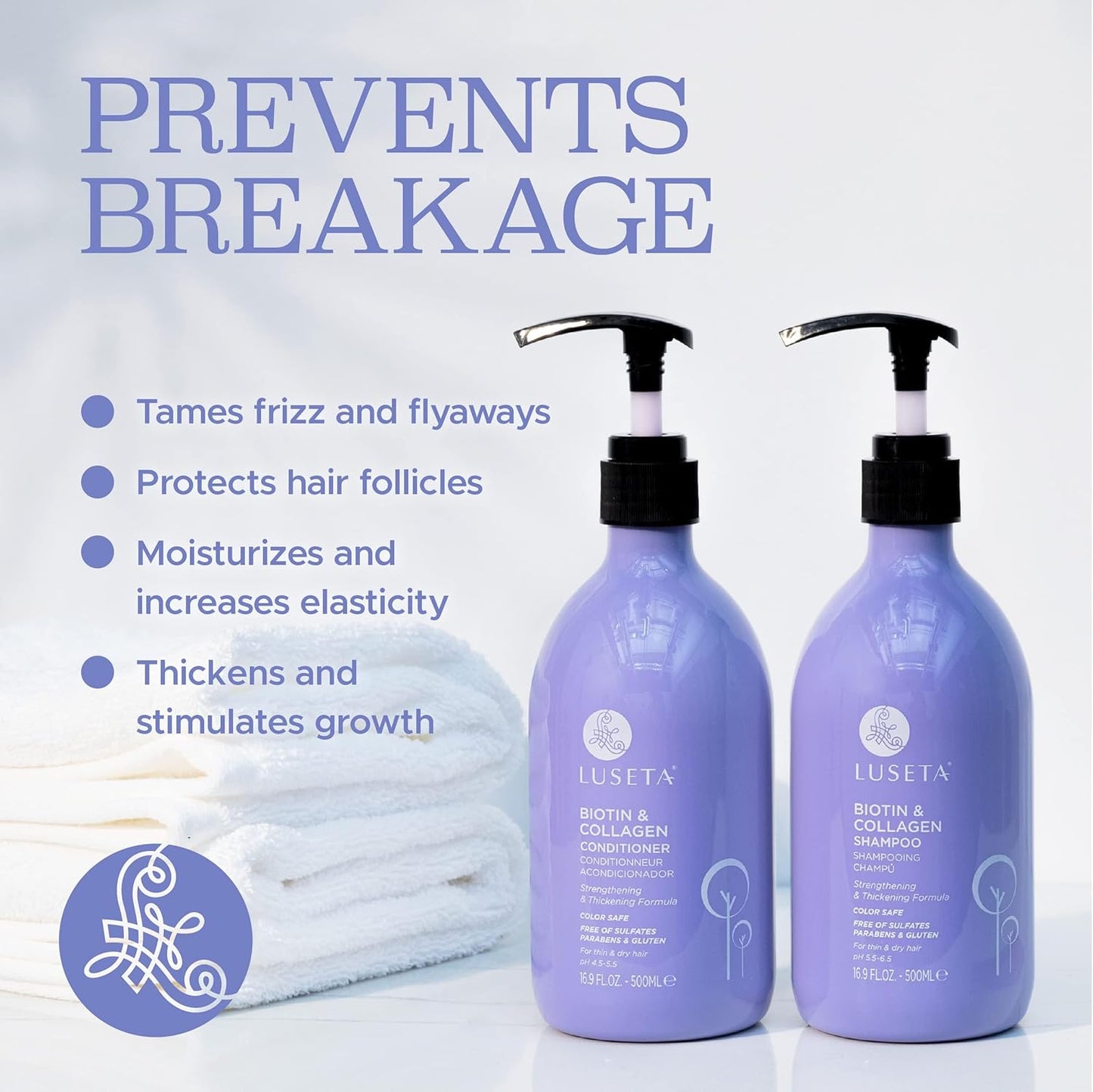 Luseta Biotin Shampoo & Conditioner Set – Thickening & Strengthening Hair Care with Argan Oil – Sulfate & Paraben Free for Thinning, Dry & Damaged Hair (2×16.9 fl oz)