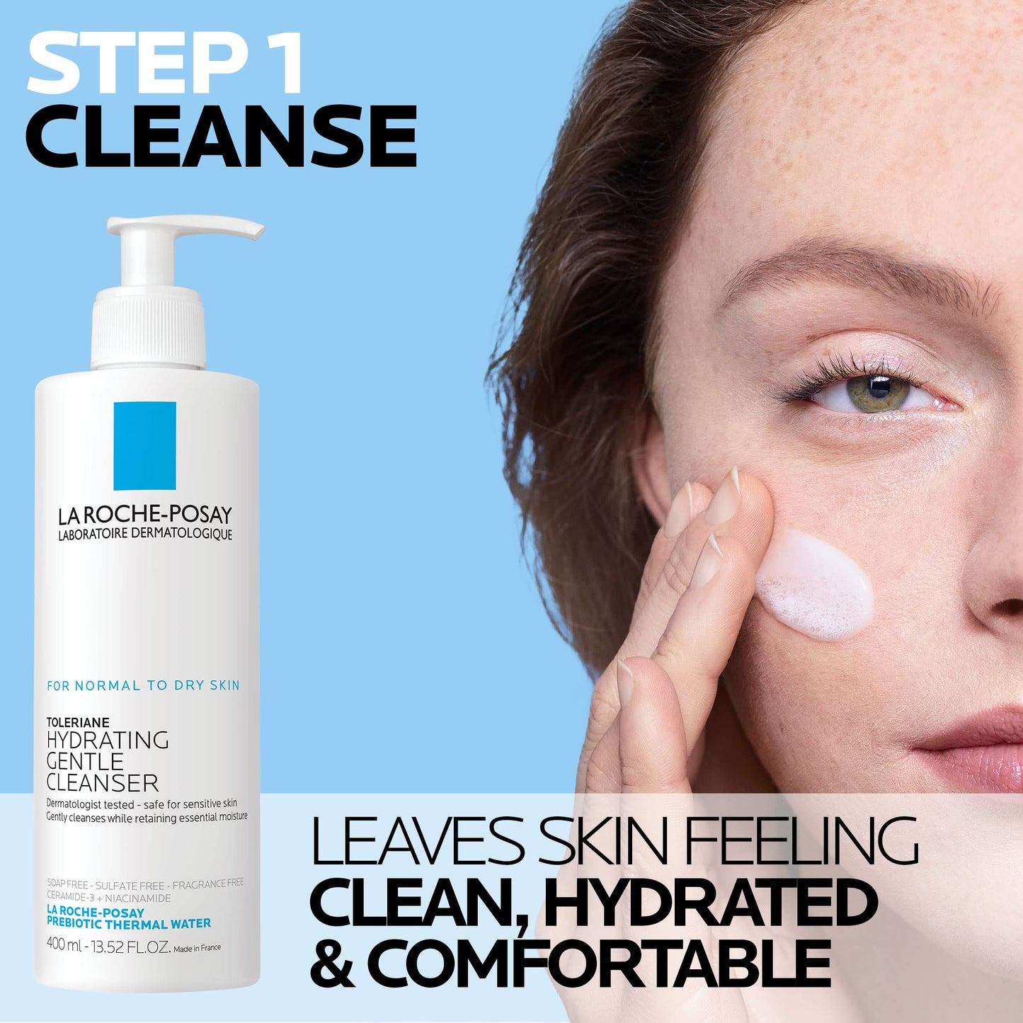 La Roche-Posay Toleriane Hydrating Gentle Face Cleanser with Niacinamide & Ceramides – Daily Hydrating Face Wash for Dry to Normal Sensitive Skin (Fragrance-Free)