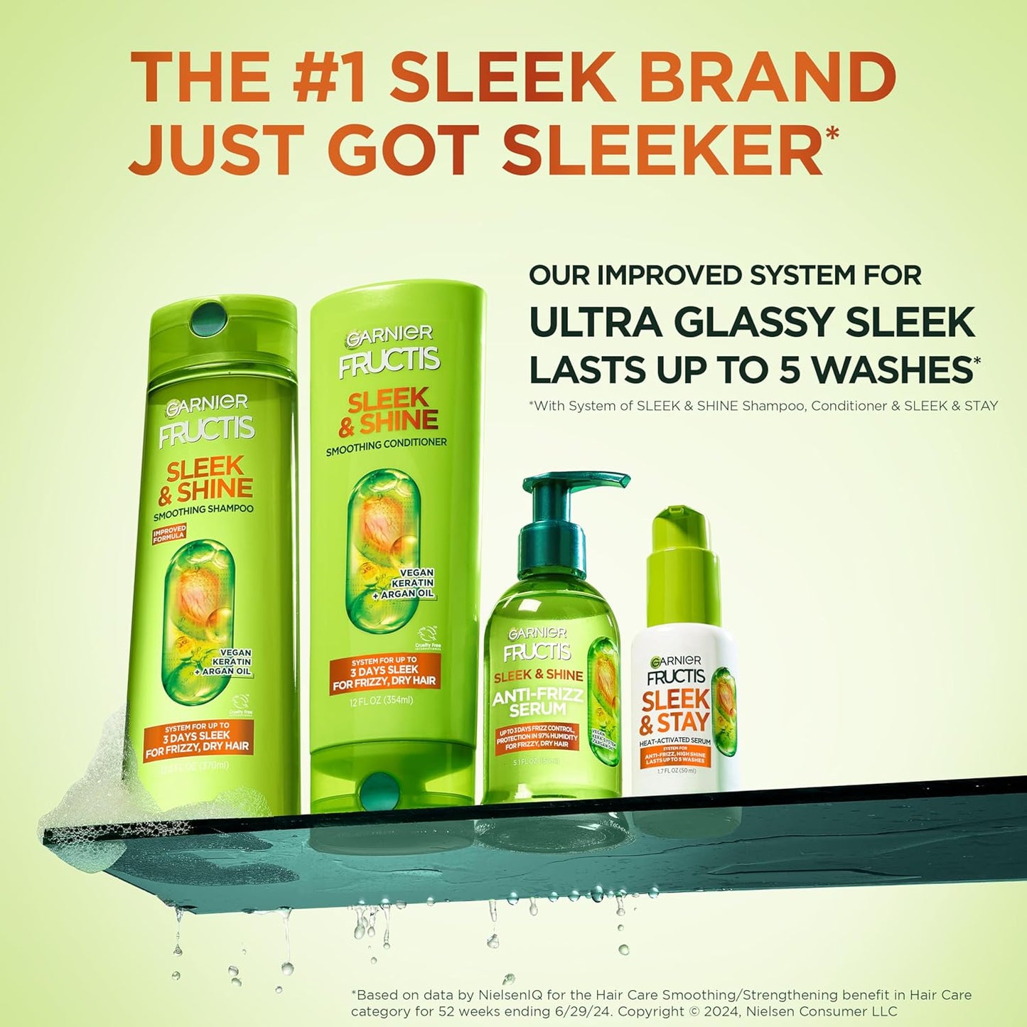 Garnier Fructis Sleek & Shine Shampoo & Conditioner Set – 72H Frizz Control with Argan Oil & Plant Keratin (2 Items, 22oz + 21oz)