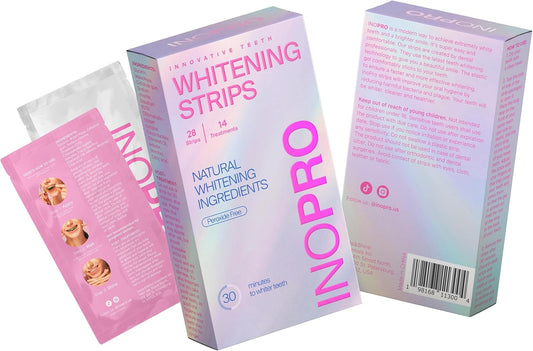 InoPro Green Teeth Whitening Strips – 14-Day Kit (28 Strips) | Peroxide-Free, Enamel Safe, Natural Stain Removal with Coconut Mint Flavor