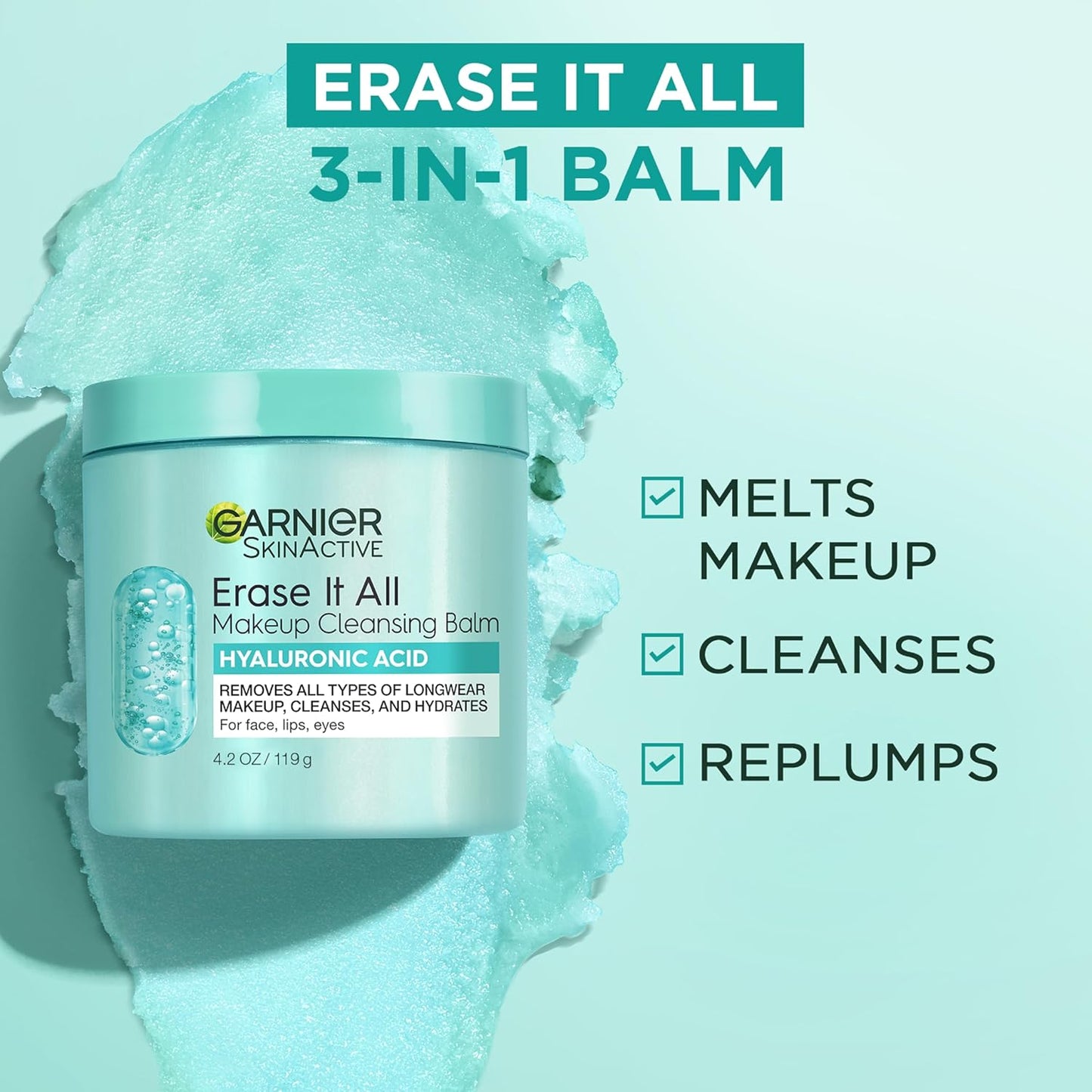 Garnier Erase It All Makeup Cleansing Balm with Hyaluronic Acid – Hydrating Facial Cleanser & Makeup Remover, 4.2 oz