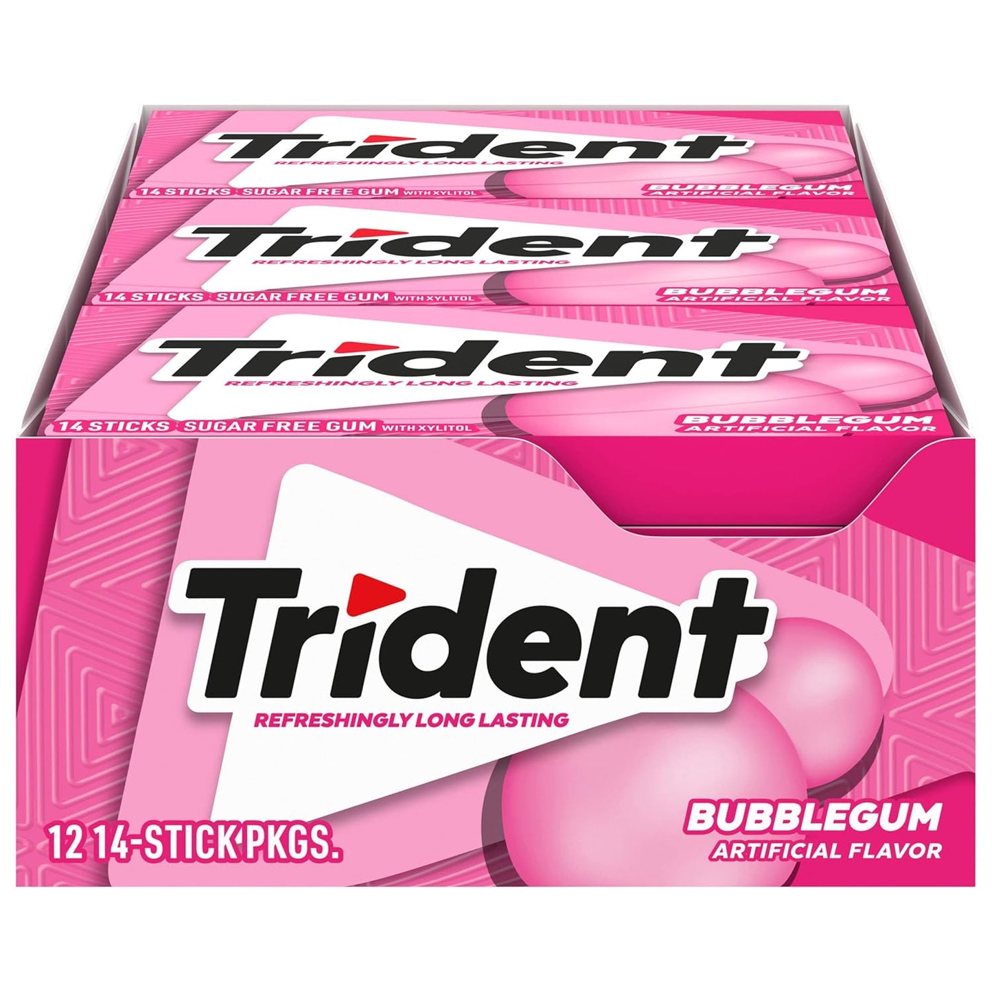 Trident Bubblegum Sugar-Free Chewing Gum – 12 Packs x 14 Pieces Each | Long-Lasting Fresh Flavour | Vegetarian & Low-Calorie (Imported)